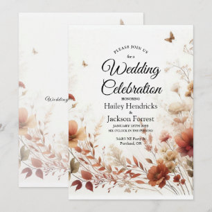 Convite Boho Browns com Borboletas Casamento Floral