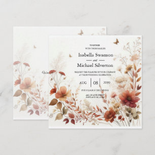 Convite Boho Browns com Borboletas Casamento Floral