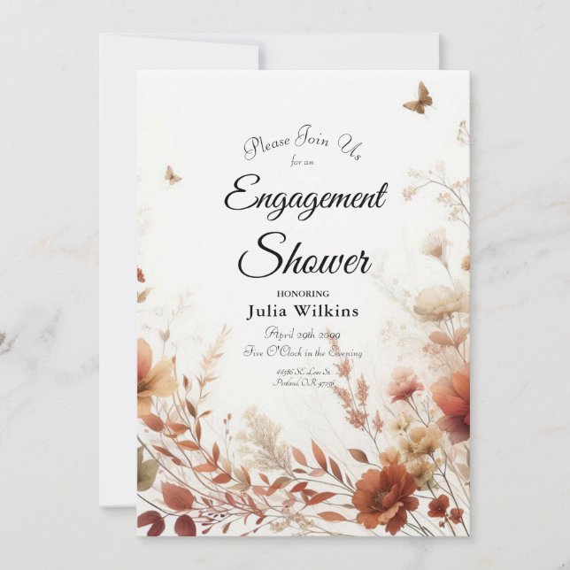 Convite Boho Browns with Butterflies Engagement Shower (Frente)