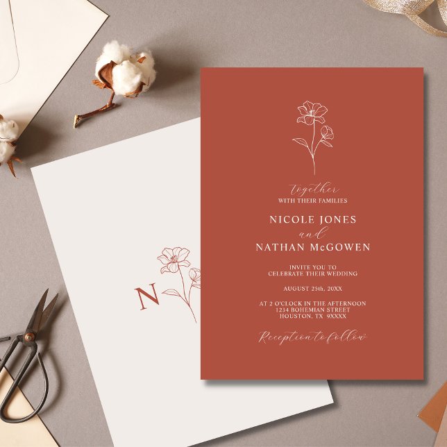 Convite Boho Budget Terracotta Rust Flower Casamento | MOR (Criador carregado)