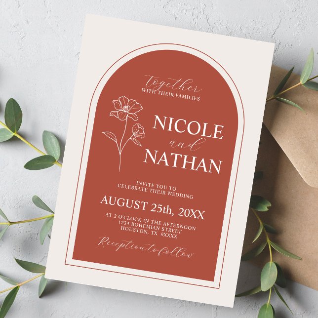 Convite Boho Budget Terracotta Rustic Flower Casamento | M (Boho Design Terracotta Rust Earth Tone Wedding Invitation)