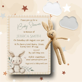 Convite Boho Bunny Neutral  Baby Shower Invitation