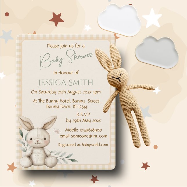 Convite Boho Bunny Neutral  Baby Shower Invitation (Criador carregado)