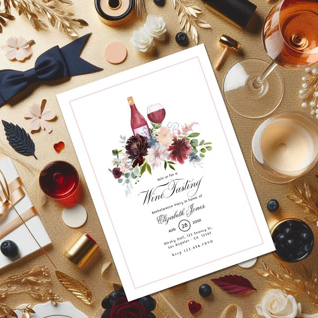 Convite Boho Burgundy Blush Dusty Blue Wine Bachelorter (Boho Burgundy Blush Dusty Blue Wine Bachelorette Invitation)