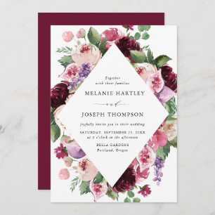 Convite Boho Burgundy & Blush Floral & Fruta Weding