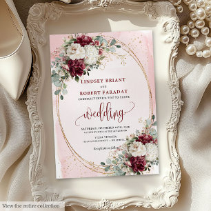 Convite Boho Burgundy Blush Invitation com Rosas