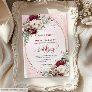 Convite Boho Burgundy Blush Rosa Invitation Suite