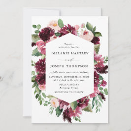 Convite Boho Burgundy & Blush Watercolor Casamento Floral
