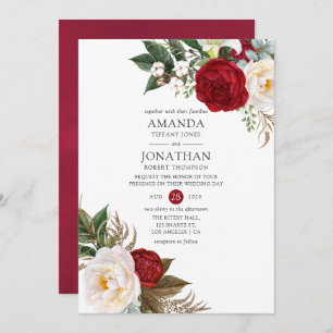 Convite Boho Burgundy - Casamento Floral de Marsala
