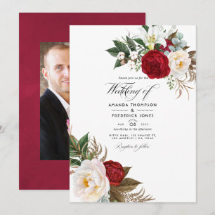 Convite Boho Burgundy - Casamento Floral Marsala Foto