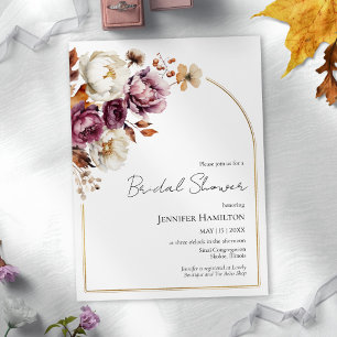 Convite Boho Burgundy Chá de panela Floral Fall