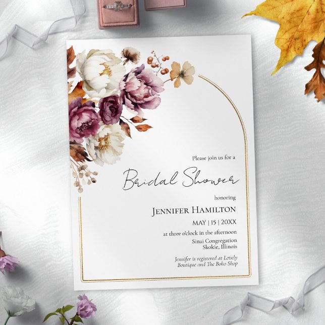 Convite Boho Burgundy Chá de panela Floral Fall (Criador carregado)