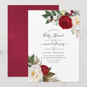 Convite Boho Burgundy - Chás de Bebê Floral Marsala