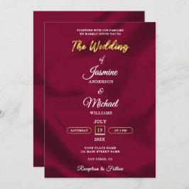 Convite Boho Burgundy e Gold Foil Script Casamento Simples