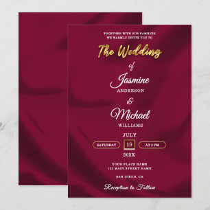 Convite Boho Burgundy e Gold Foil Script Casamento Simples