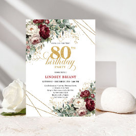 Convite Boho Burgundy Eucalyptus Floral 80th Birthday