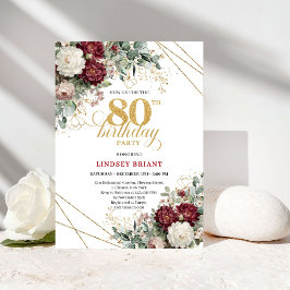 Convite Boho Burgundy Floral 80th Birthday Invitation