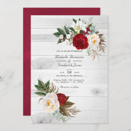 Convite Boho Burgundy Floral Código QR RSVP Casamento Bohe