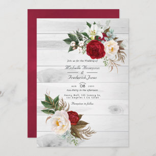 Convite Boho Burgundy Floral Código QR RSVP Casamento Bohe