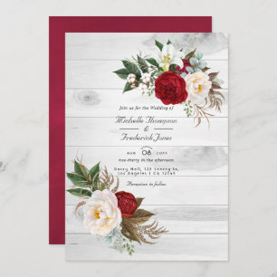 Convite Boho Burgundy Floral Código QR RSVP Casamento Bohe