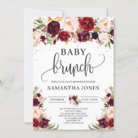 Boho burgundy marsala, brunch floral gold baby