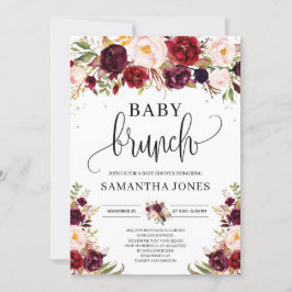 Convite Boho burgundy marsala, brunch floral gold baby