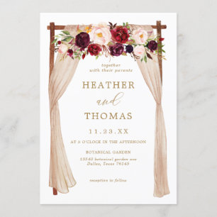 Convite Boho Burgundy Marsala Casamento Floral