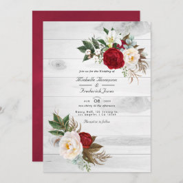 Convite Boho Burgundy/Marsala Código Floral QR RSVP Casame