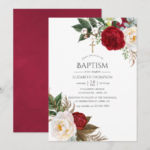 Convite Boho Burgundy - Marsala Floral Baptism