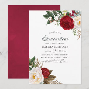 Convite Boho Burgundy - Marsala Floral Quinze Anos