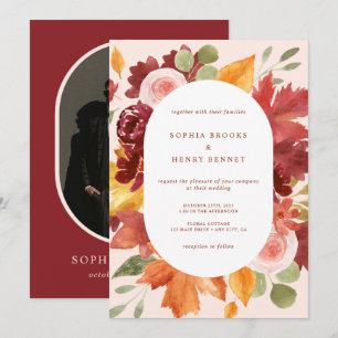 Convite Boho Burgundy Rustic Foto Floral Casamento