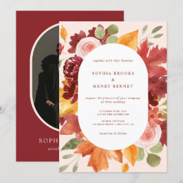 Convite Boho Burgundy Rustic Foto Floral Casamento