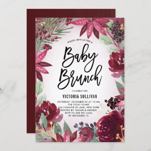 Convite Boho Burgundy Winter Floral Chá de fraldas Brunch