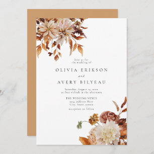 Convite Boho Burnt Orange Autumn Fall Floral Wedding Invit