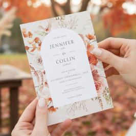 Convite Boho Burnt Orange Fall Floral Arch Monograma Beige