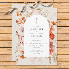 Convite Boho Burnt Orange Fall Floral Arch Monograma Beige