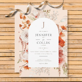Convite Boho Burnt Orange Fall Floral Arco Floral Monogram