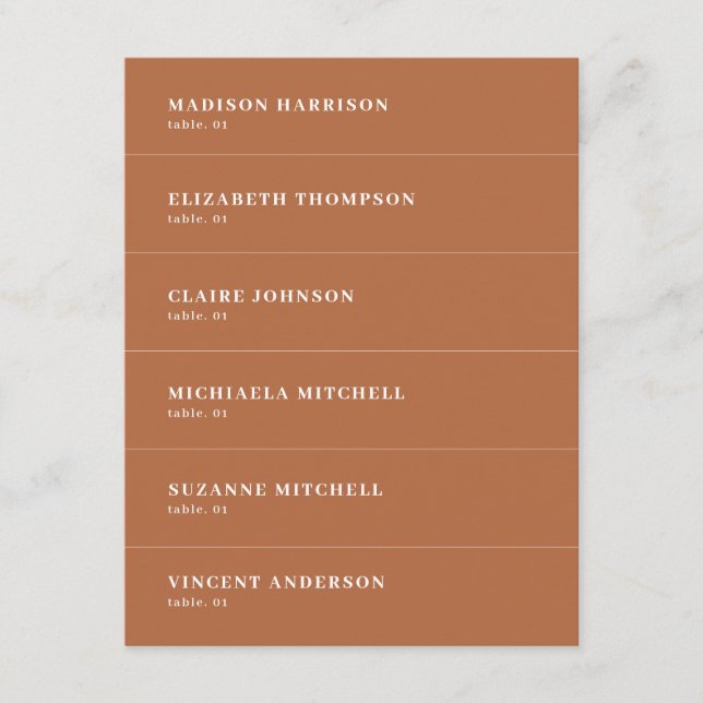 Convite Boho Burnt Orange Place Name Card (Frente)