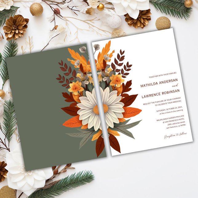 Convite Boho Burnt Orange Sage Floral Casamento outono (Boho Burnt Orange Sage Floral Fall Wedding Invitation)