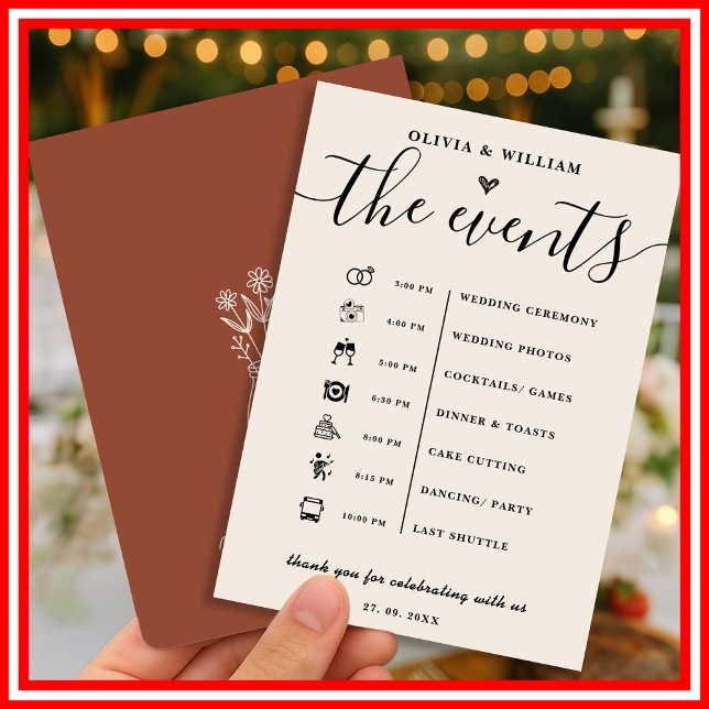 Convite Boho Burnt Orange Wedding Order of Events Program (Criador carregado)