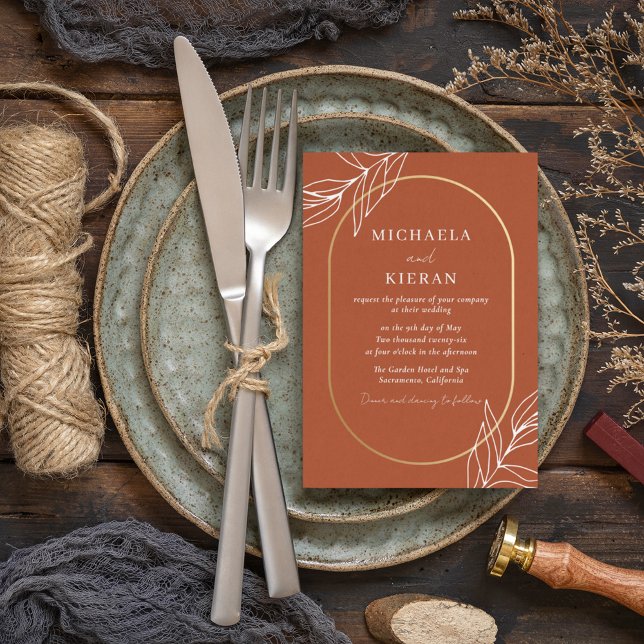 Convite Boho Burnt Rust Modern Weding (Boho Burnt Rust Modern Wedding Invitation)
