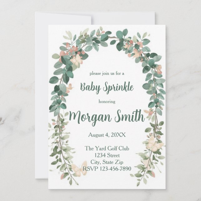 Convite Boho Butterfly Baby Sprinkle Invitation Sage Green (Frente)
