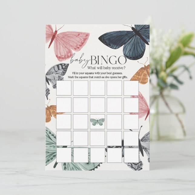 Convite Boho Butterfly Chá de fraldas Baby Bingo Jogo (Em pé/Frente)