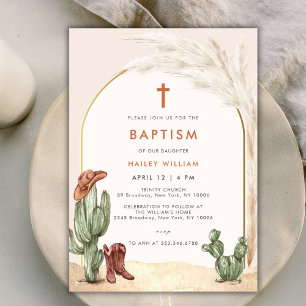 Convite Boho Cactus Arch Desert Cowboy Cross Baptism