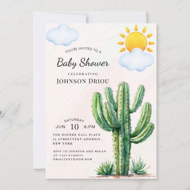 Convite Boho Cactus Baby Shower (Frente)