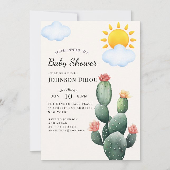 Convite Boho Cactus Baby Shower (Frente)