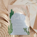 Convite Boho cactus pampas arca azul terra doce 16<br><div class="desc">Cacto verde do deserto de Boho tropical e erva-pampas Doce 16 festas de aniversário convidadas com cactos selvagens,  pampas aquarela,  arco em forma de tons de terra mudada com bege claro e cores terracotta com arco azul empoeirado.</div>