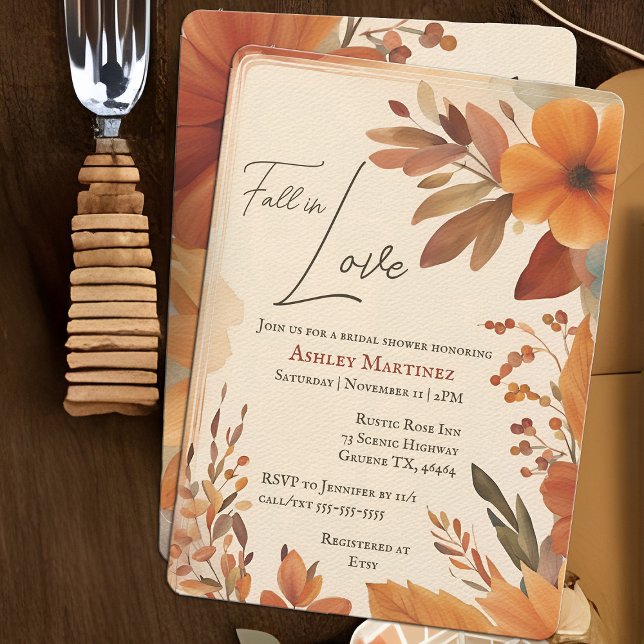 Convite Boho Cai Apaixonado Por Chá de panela Laranja De O (Boho Fall floral bridal shower invitation)