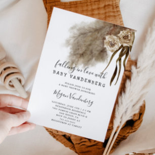 Convite Boho Cai No Amor Chá de fraldas De Grama Pampas