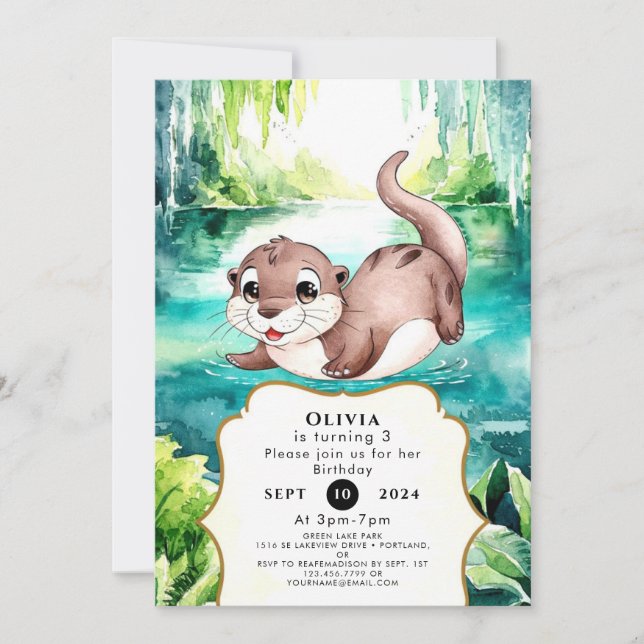 Convite Boho Calm Otter Birthday (Frente)